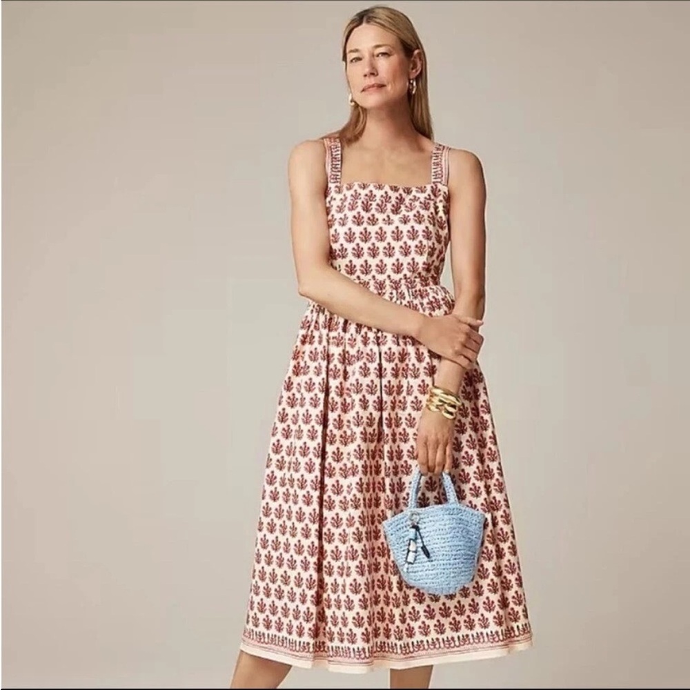 J. Crew Red and White Midi Dress
